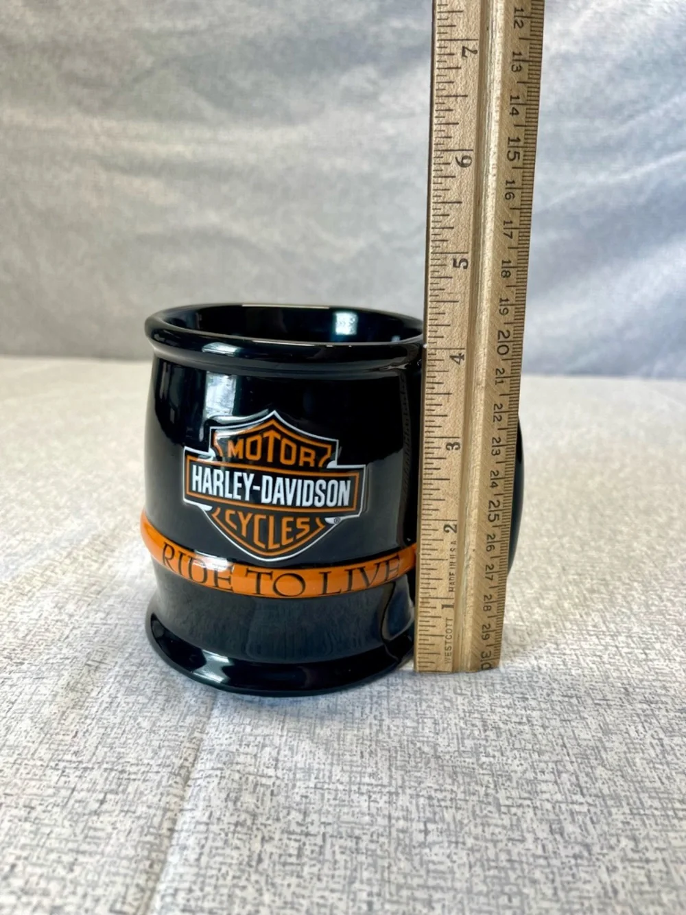 Harley Davidson Barrel Style Ceramic Mug Raised Tire Tread “Ride To live “